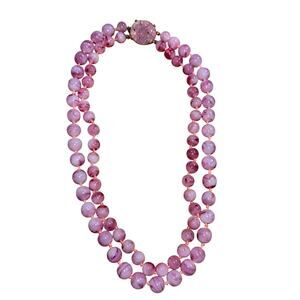 Vintage necklace 1960s Hong Kong piece two strands pink lavender quartz beads